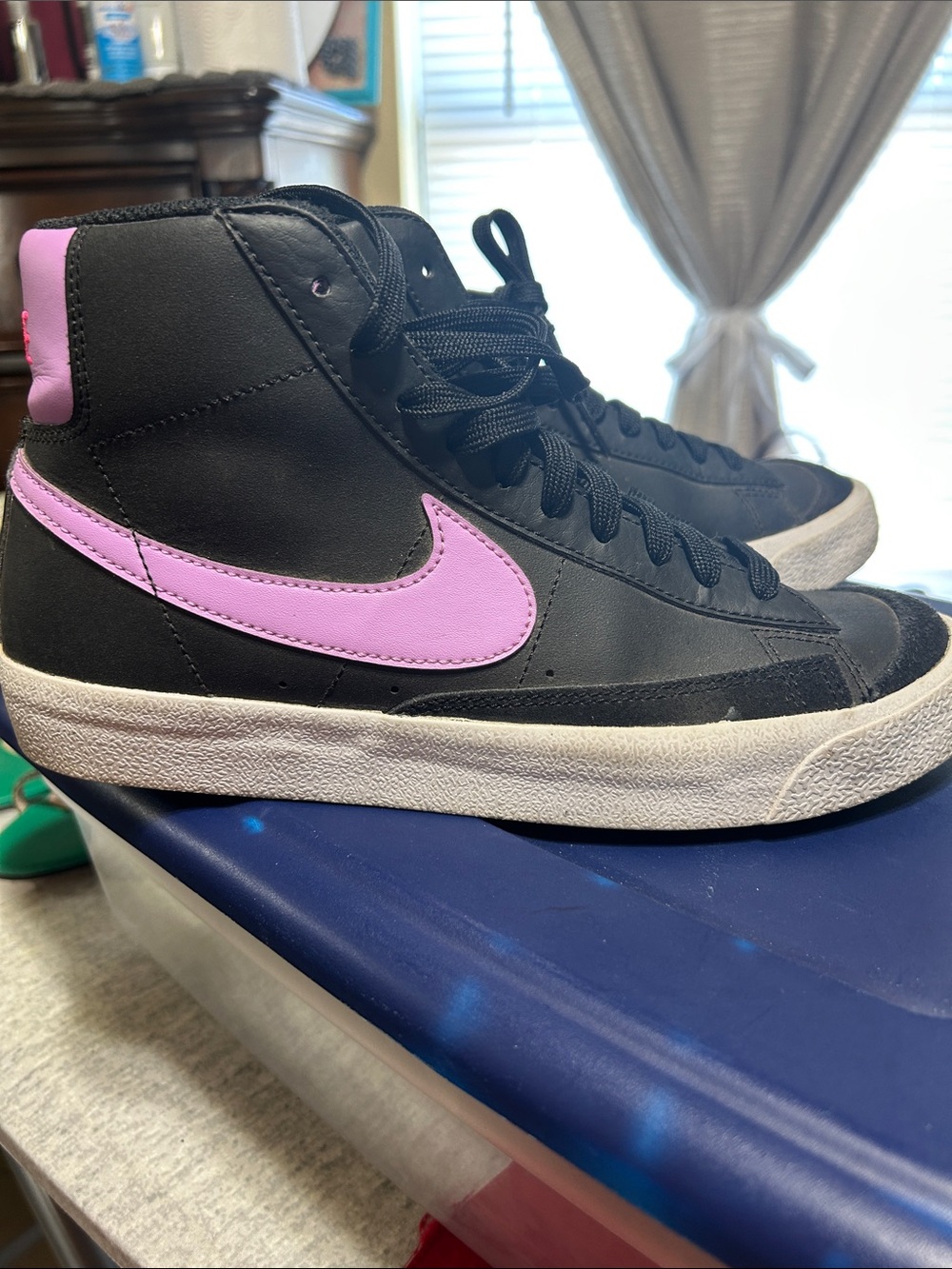 Nike Kids Black High-Top Sneakers with Pink Swoosh